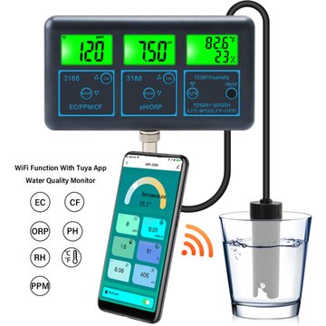 ROSVOLA 7-en-1 pH/EC ppm cf Conductivité Mètre Eau Qualité Testeur 0.0-14.0pH / 0-19.99ms/cm Aquarium, Hydroponique, Piscine Outil