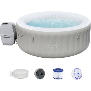 Bestway - Spa gonflable 4 places rond, matière DuraPlus triple couche, 120 jets d'air avec filtre inclus - Gris
