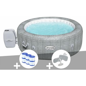 Kit spa gonflable Bestway Lay-Z-Spa Honolulu rond Airjet 4/6 places + 6 filtres + 2 appuie-têtes - Gris