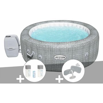 Kit spa gonflable Bestway Lay-Z-Spa Honolulu rond Airjet 4/6 places + Kit traitement brome + 2 appuie-têtes - Gris