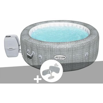 Kit spa gonflable Bestway Lay-Z-Spa Honolulu rond Airjet 4/6 places + 2 appuie-têtes - Gris