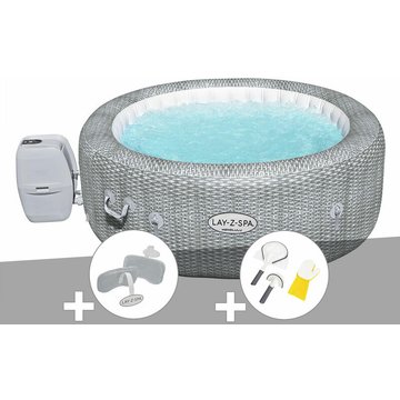 Kit spa gonflable Bestway Lay-Z-Spa Honolulu rond Airjet 4/6 places + 2 appuie-têtes + Kit de nettoyage - Gris