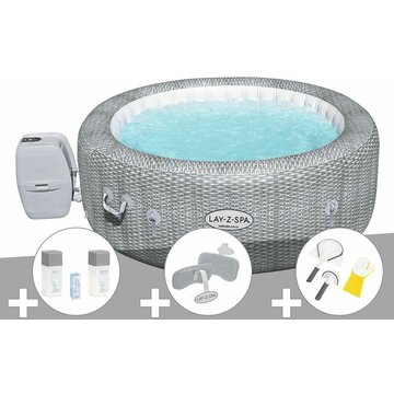 Kit spa gonflable Bestway Lay-Z-Spa Honolulu rond Airjet 4/6 places + Kit traitement brome + 2 appuie-têtes + Kit de nettoyage - Gris