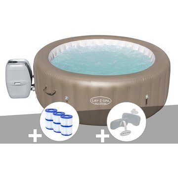 Kit spa gonflable Bestway Lay-Z-Spa Palm Springs rond Airjet 4/6 places + 6 filtres + 2 appuie-têtes - Beige