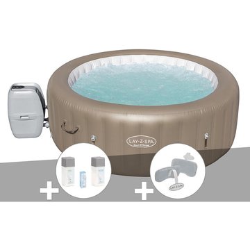 Kit spa gonflable Bestway Lay-Z-Spa Palm Springs rond Airjet 4/6 places + Kit traitement brome + 2 appuie-têtes - Beige