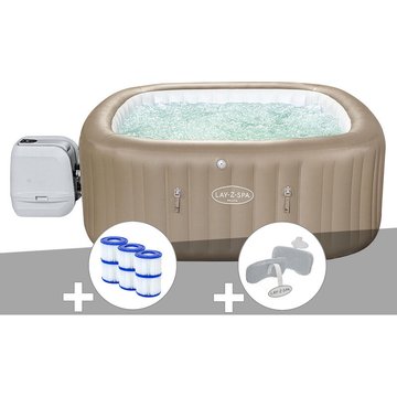Kit spa gonflable Bestway Lay-Z-Spa Palma carré Hydrojet Pro 5/7 places + 6 filtres + 2 appuie-têtes - Beige