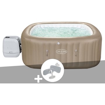 Kit spa gonflable Bestway Lay-Z-Spa Palma carré Hydrojet Pro 5/7 places + 2 appuie-têtes - Beige