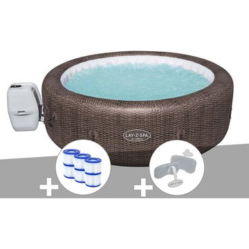 Kit spa gonflable Bestway Lay-Z-Spa St Moritz rond Airjet 5/7 places + 6 filtres + 2 appuie-têtes - Marron