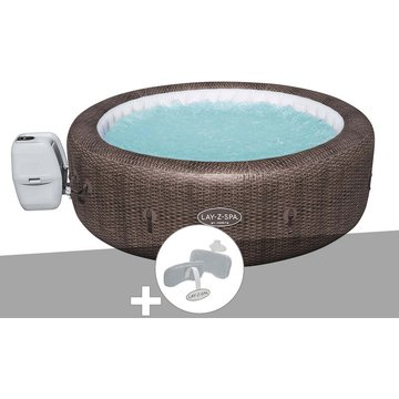 Kit spa gonflable Bestway Lay-Z-Spa St Moritz rond Airjet 5/7 places + 2 appuie-têtes - Marron