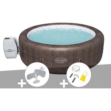 Kit spa gonflable Bestway Lay-Z-Spa St Moritz rond Airjet 5/7 places + 2 appuie-têtes + Kit de nettoyage - Marron