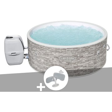 Kit spa gonflable Bestway Lay-Z-Spa Vancouver rond Airjet Plus 3/5 places + 2 appuie-têtes - Gris