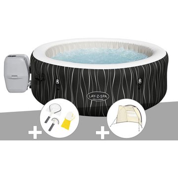 Kit spa gonflable Bestway Lay-Z-Spa Hollywood rond Airjet 4/6 places + Kit de nettoyage + Auvent - Noir