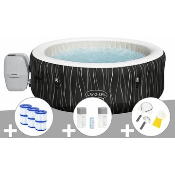Kit spa gonflable Bestway Lay-Z-Spa Hollywood rond Airjet 4/6 places + 6 filtres + Kit traitement brome + Kit de nettoyage - Noir