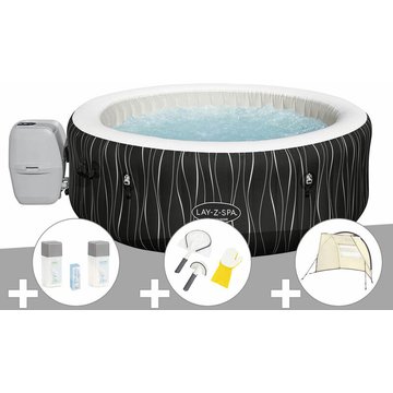 Kit spa gonflable Bestway Lay-Z-Spa Hollywood rond Airjet 4/6 places + Kit traitement brome + Kit de nettoyage + Auvent - Noir