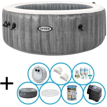 Intex Piscine Greywood Deluxe Spa - Jacuzzi - 196 x 71 cm - Gris - Paquet d'entretien inclus