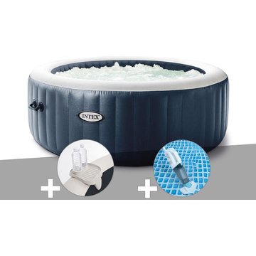 Kit spa gonflable Intex PureSpa Blue Navy rond à bulles 4 places + Porte-verre + Aspirateur