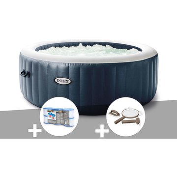 Kit spa gonflable Intex Piscine PureSpa Blue Navy rond avec bulles pour 4 places + 6 filtres + Kit d'entretien - Bleu