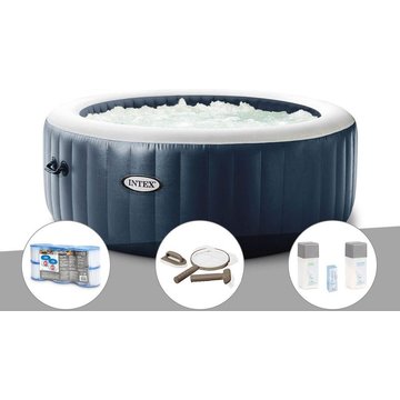 Kit spa gonflable Intex PureSpa Blue Navy rond Bulles 4 places + 6 filtres + Kit d'entretien + Kit traitement brome - Bleu