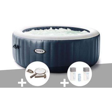 Kit spa gonflable Intex Piscine PureSpa Blue Navy rond Bulles 4 places + Kit d'entretien + Kit traitement brome - Bleu