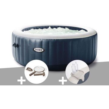 Kit spa gonflable Intex PureSpa Blue Navy rond Bulles 4 places + Kit d'entretien + Porte-verre - Bleu