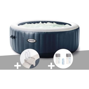 Kit spa gonflable Intex PureSpa Blue Navy rond Bulles 4 places + Porte-verre + Kit traitement brome - Bleu