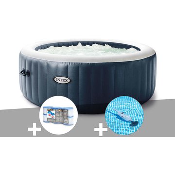Kit spa gonflable Intex PureSpa Blue Navy rond Bulles 4 places + 6 filtres + Aspirateur - Bleu