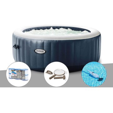 Kit spa gonflable Intex Piscine PureSpa Blue Navy rond Bulles 4 places + 6 filtres + Kit d'entretien + Aspirateur - Bleu