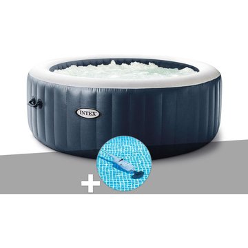 Kit spa gonflable Intex PureSpa Blue Navy rond à bulles 4 places + Aspirateur - Bleu