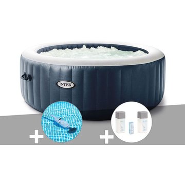 Kit spa gonflable Intex PureSpa Blue Navy rond Bulles 4 places + Aspirateur + Kit traitement brome - Bleu