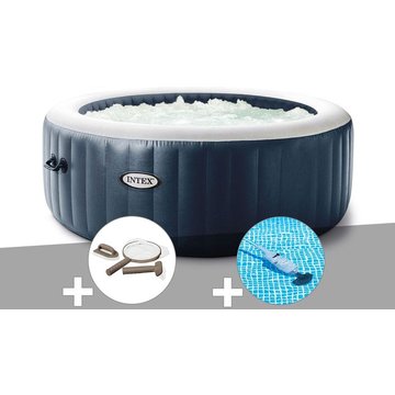 Kit spa gonflable Intex Piscine PureSpa Blue Navy rond Bulles 4 places + Kit d'entretien + Aspirateur - Bleu