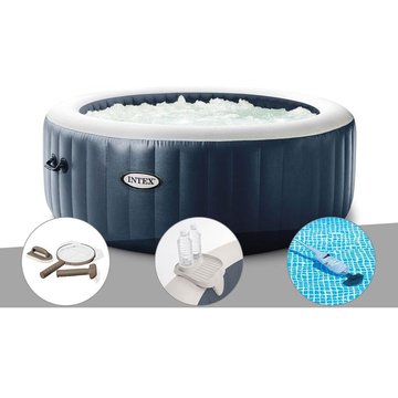 Kit spa gonflable Intex Piscine PureSpa Blue Navy rond Bulles 4 places + Kit d'entretien + Porte-verre + Aspirateur - Bleu