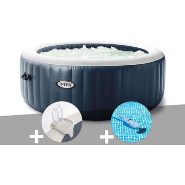Kit spa gonflable Intex PureSpa Blue Navy rond à bulles 4 places + porte-verre + aspirateur - Bleu
