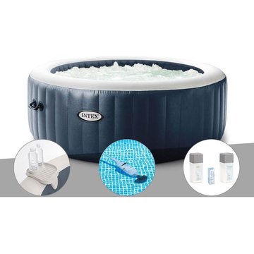 Kit spa gonflable Intex PureSpa Blue Navy rond Bulles 4 places + Porte-verre + Aspirateur + Kit traitement brome - Bleu