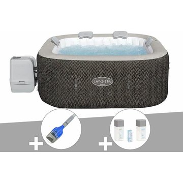 Kit spa gonflable Bestway Lay-Z-Spa Cabo carré Hydrojet 4/6 places + Aspirateur à batterie + Kit de traitement au brome - Marron