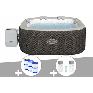 Kit spa gonflable Bestway Lay-Z-Spa Cabo carré Hydrojet 4/6 places + 6 filtres + Kit de traitement au brome - Marron
