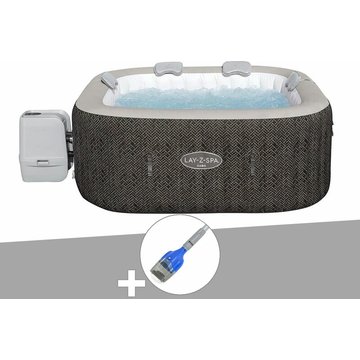 Kit spa gonflable Bestway Lay-Z-Spa Cabo carré Hydrojet 4/6 places + Aspirateur à batterie - Marron