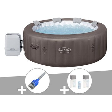 Kit spa gonflable Bestway Lay-Z-Spa Dominica rond Hydrojet 4/6 places + Aspirateur à batterie + Kit de traitement au brome - Marron
