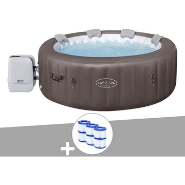 Kit spa gonflable Bestway Lay-Z-Spa Dominica rond Hydrojet 4/6 places + 6 filtres - Marron