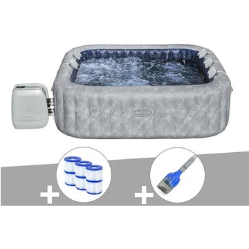 Kit spa gonflable Bestway Lay-Z-Spa San Francisco carré Hydrojet 5/7 places + 6 filtres + Aspirateur à batterie - Gris