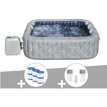 Kit spa gonflable Bestway Lay-Z-Spa San Francisco carré Hydrojet 5/7 places + 6 filtres + Kit de traitement au brome - Gris