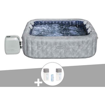 Kit spa gonflable Bestway Lay-Z-Spa San Francisco carré Hydrojet 5/7 places + Kit de traitement au brome - Gris