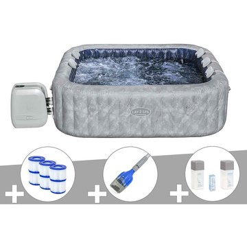 Kit spa gonflable Bestway Lay-Z-Spa San Francisco carré Hydrojet 5/7 places + 6 filtres + Aspirateur à batterie + Kit de traitement au brome - Gris