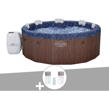 Kit spa gonflable Bestway Lay-Z-Spa Toronto rond Airjet Plus 5/7 places + Kit de traitement au brome - Marron