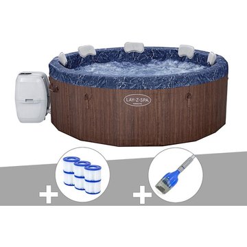 Kit spa gonflable Bestway Lay-Z-Spa Toronto rond Airjet Plus 5/7 places + 6 filtres + aspirateur à batterie - Marron