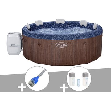 Kit spa gonflable Bestway Lay-Z-Spa Toronto rond Airjet Plus 5/7 places + Aspirateur à batterie + Kit de traitement au brome - Marron