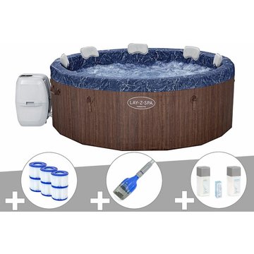 Kit spa gonflable Bestway Lay-Z-Spa Toronto rond Airjet Plus 5/7 places + 6 filtres + Aspirateur à batterie + Kit de traitement au brome - Marron
