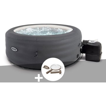Kit spa gonflable Intex Piscine PureSpa Access rond Bulles 4 places + Kit d'entretien - Gris