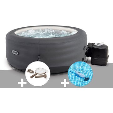 Kit spa gonflable Intex PureSpa Access rond à Bulles 4 places + Kit d'entretien + Aspirateur - Gris