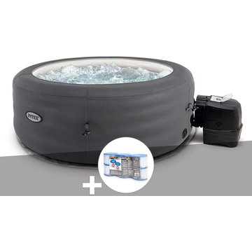 Kit spa gonflable Intex PureSpa Access rond à bulles 4 places + 6 filtres - Gris