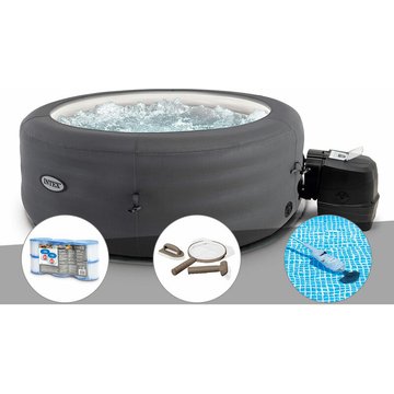 Kit spa gonflable Intex PureSpa Access rond à bulles 4 places + 6 filtres + kit d'entretien + aspirateur - Gris
